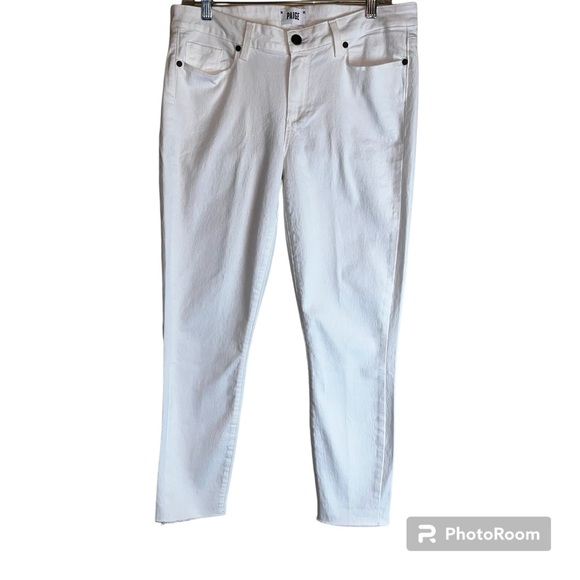 Paige Optic White Verdugo Crop Raw Hem Jeans Sz 32 - Picture 15 of 15